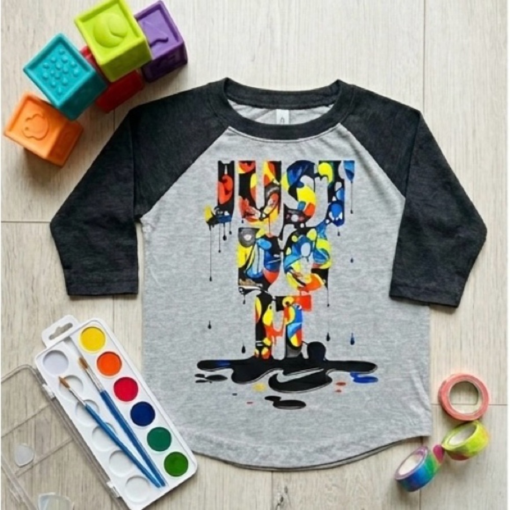 Kids' 4T 'Just Do It' Paint-Splash Raglan Tee - Gray & Black